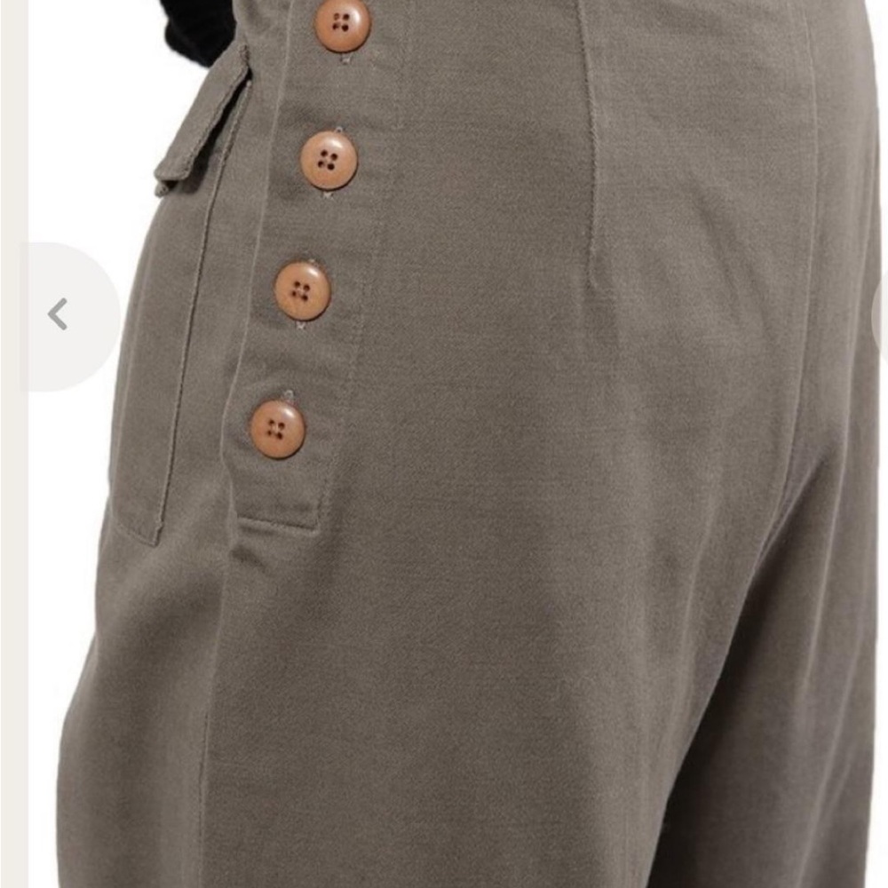 Chic Olive High-Waisted Pants with Button Detail